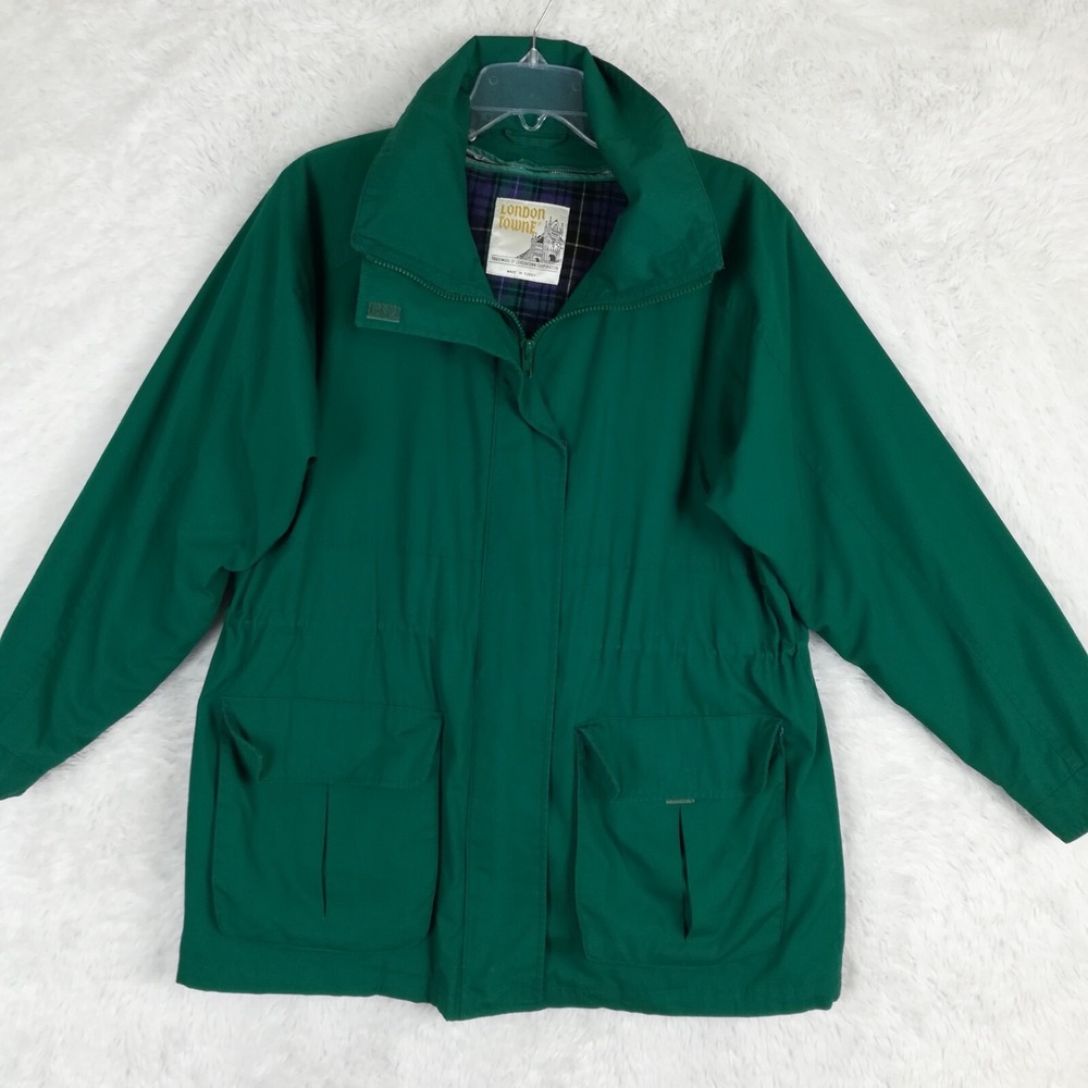 London Towne Jacket Womens Coat Green Zip Collared Removable Liner Long L